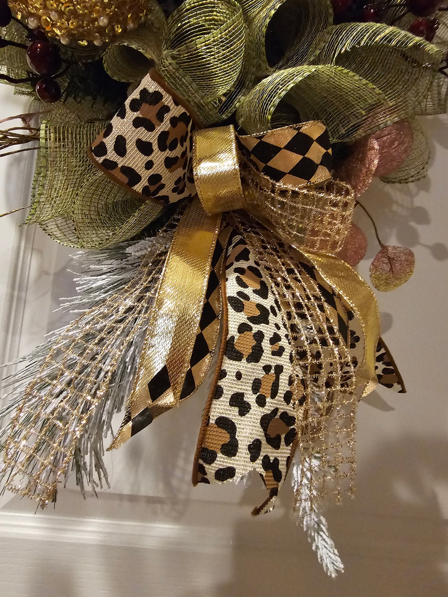 Stunning Burgundy, Green and Gold Santa Swag