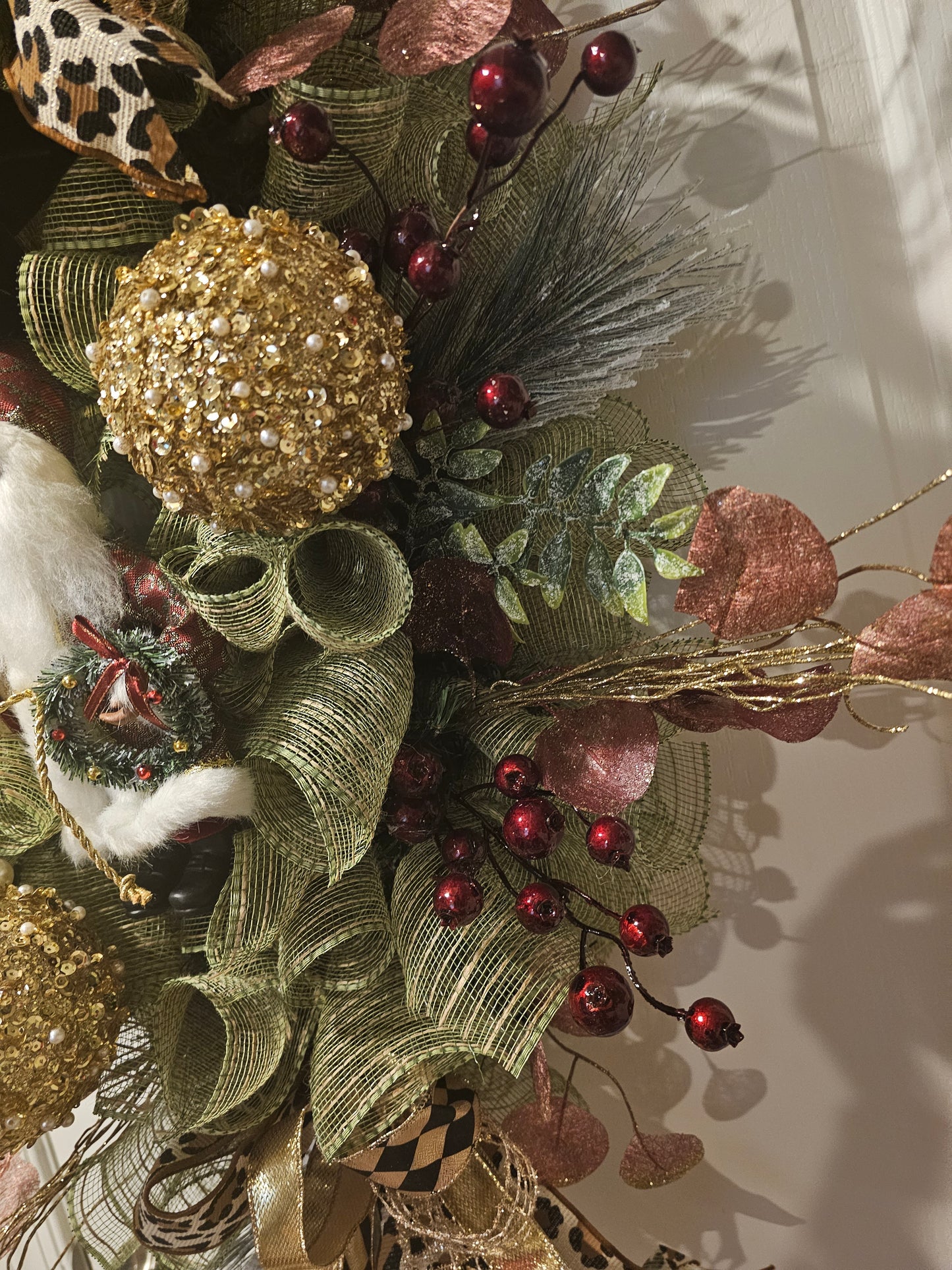 Stunning Burgundy, Green and Gold Santa Swag